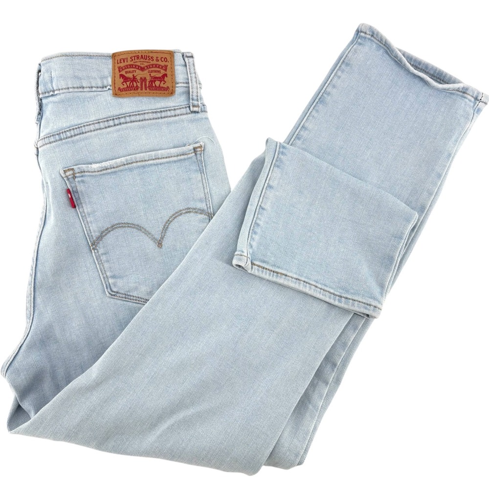 Levis 724 High Rise Straight Crop Jeans Light Wash Distressed‎ Blue Size 29